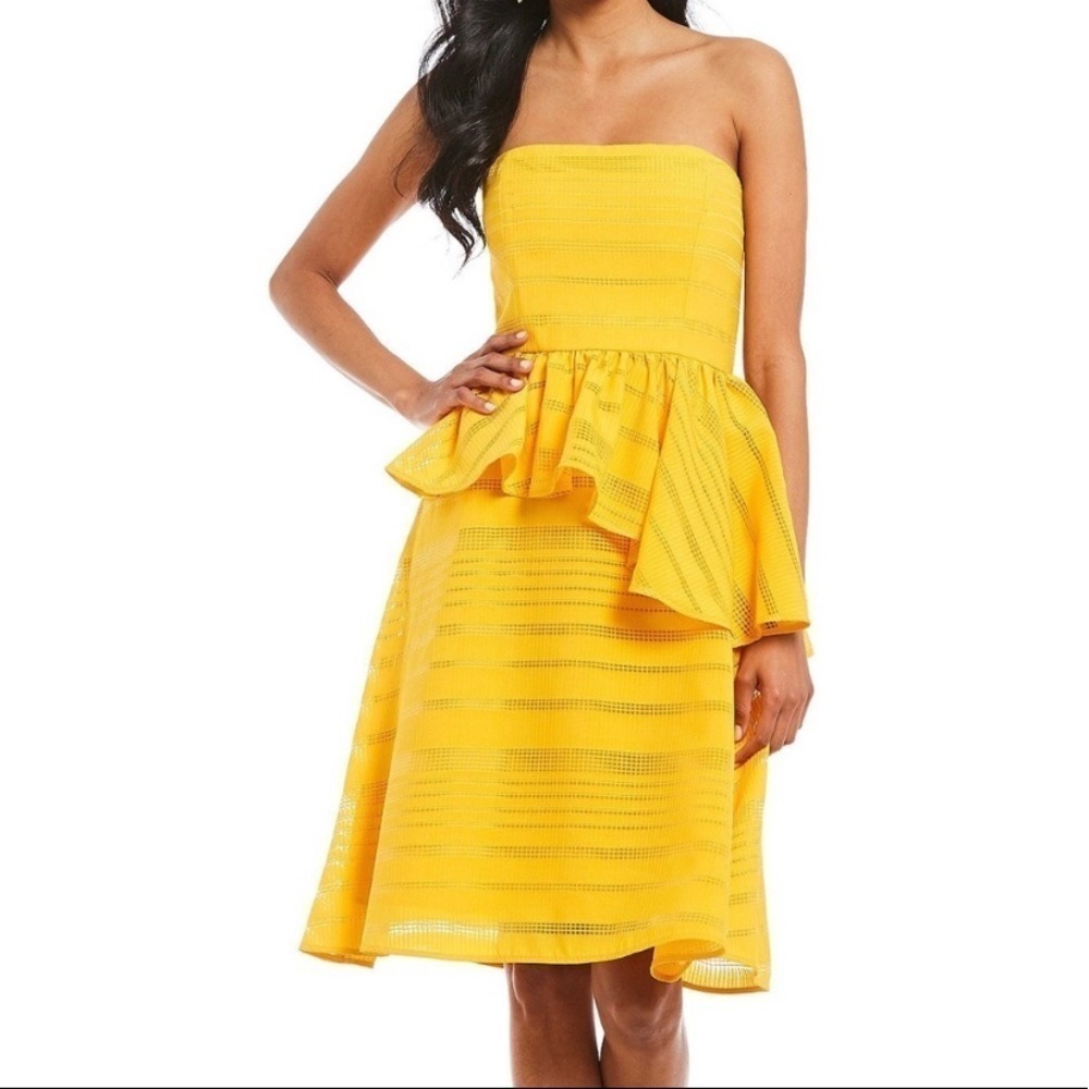 H Halston Strapless High-Low Peplum Dress NWT